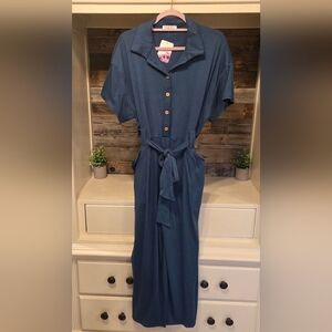 Dainty Hooligan By Charlotte Avery Ribbed Cozy Button-Up Jumpsuit- In Teal